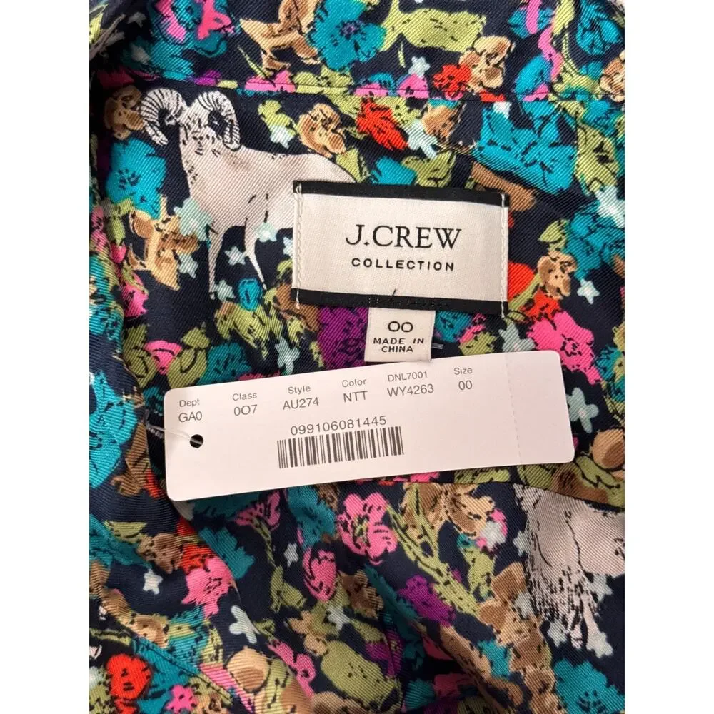 New J Crew Collection Silk Shirt 00 Womens Grazing Goats Whimsical
